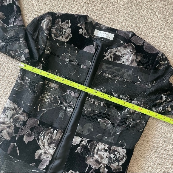 Tahari Textured Floral Velvet Metallic Clean Tailored Blazer Evening Jacket - Picture 8 of 9